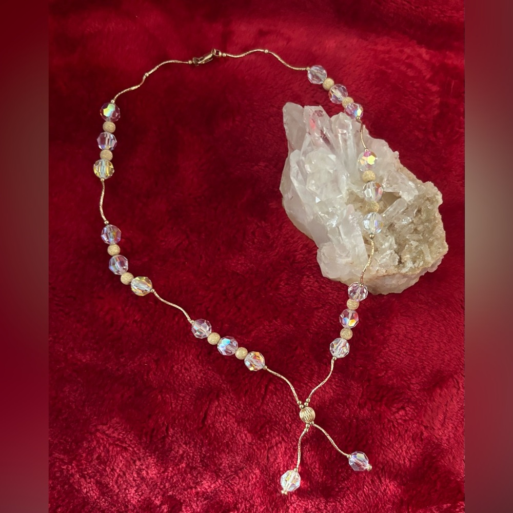 14 k gold swarovski crystals necklace